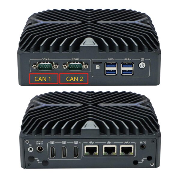 Mini PC Box PC 2xCAN BUS, 1xGPIOX4, 3xHDMI, 3xLAN, 2xCOM, 4xUSB, 1xSIM slot, 1xONOFF button, 1xDC12V for Industrial Automation, Robotics, IoT Gateways, Edge Computing, Machine Vision, AGV/AMR (HV-N307W)